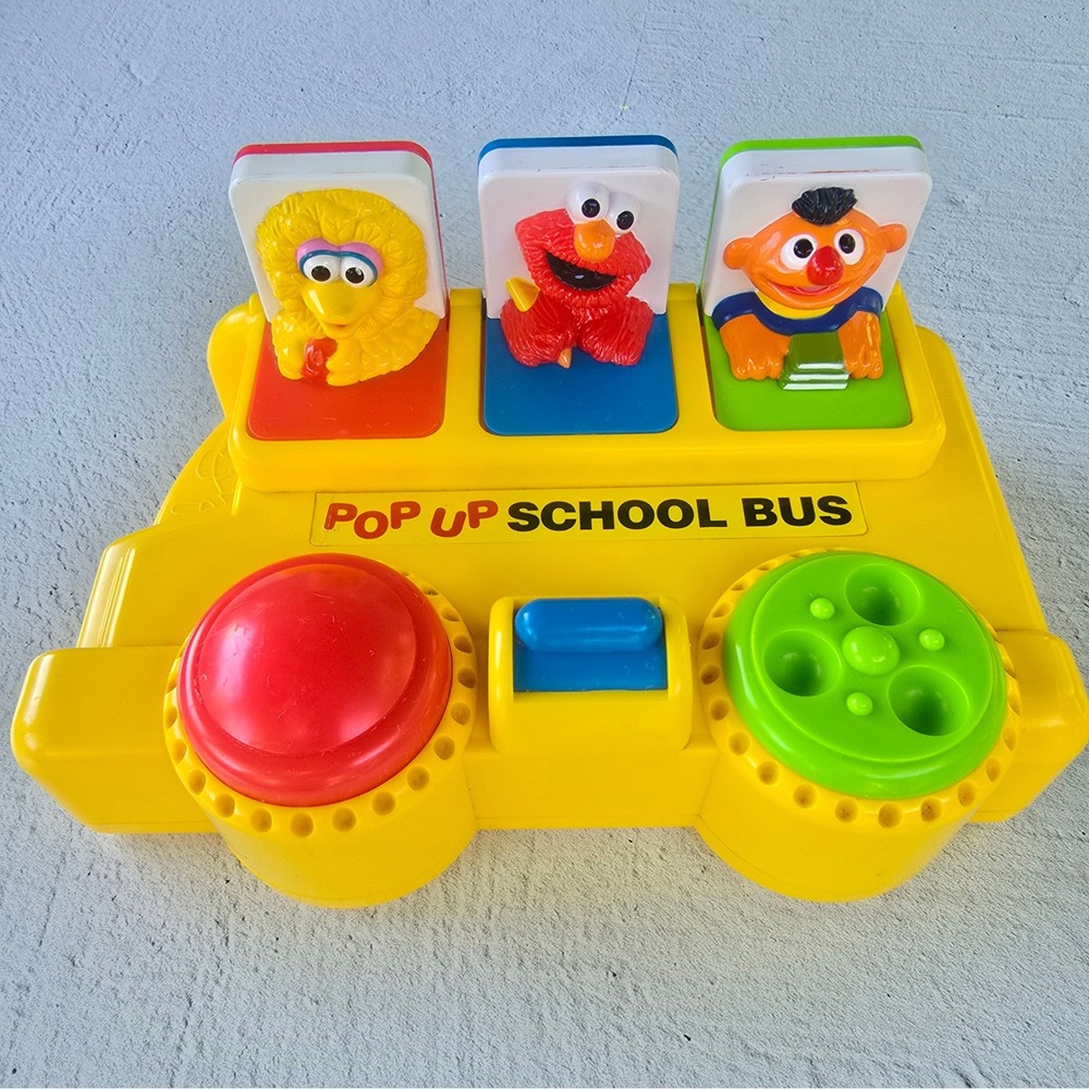 Vintage 1995 Tyco Sesame Street Pop Up School Bus Toy Big Bird Elmo Ernie